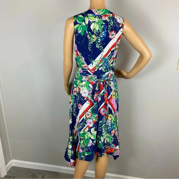 Maeve Anthropologie Womens 6P Blue Floral Midi Length Sleeveless Belted Dress - Picture 2 of 8